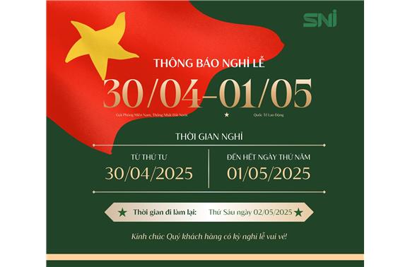 THÔNG BÁO NGHỈ LỄ 30/4 & 01/5/2025